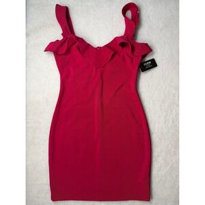 Guess Los Angeles NWT Fuchsia Pink Ruffle Bodycon Mini Dress 8 Chic Clubwear